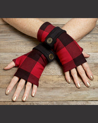 Fingerless Gloves - Red Plaid