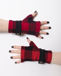 Fingerless Gloves - Red Plaid