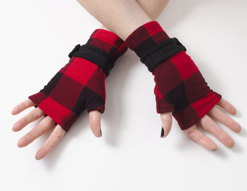 Fingerless Gloves - Red Plaid